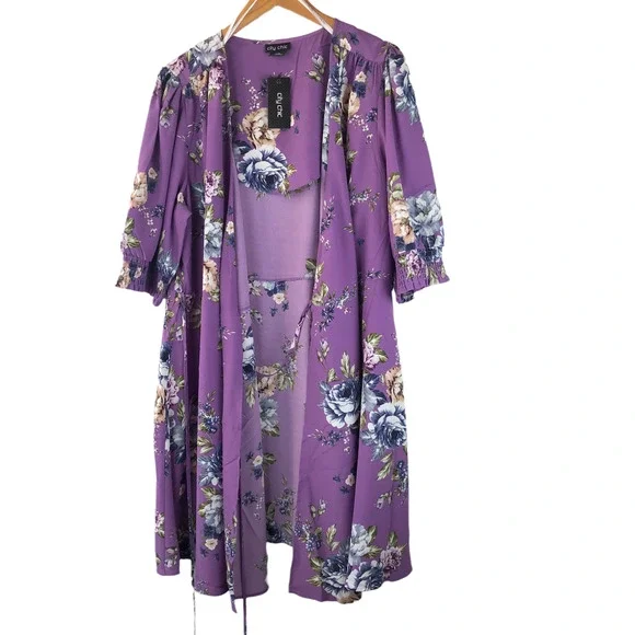 NWT City Chic Rose Garden Puff Sleeve Wrap Dress Women's Plus Size 18 - Picture 2 of 8